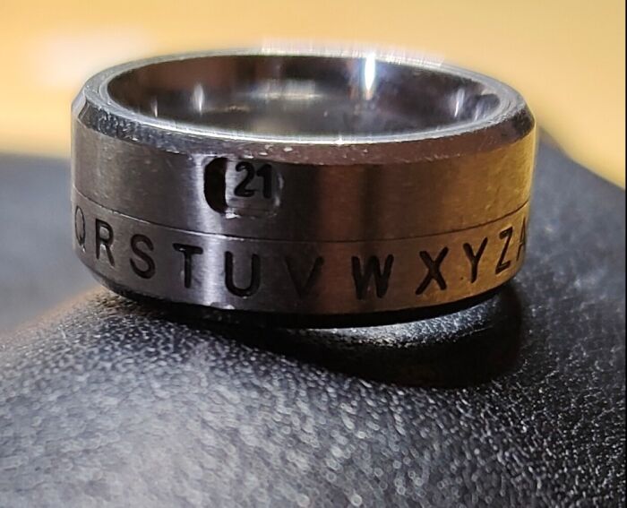 Metal ring with alphabet engravings and a small numbered window, one of the curious things people discovered unknown.