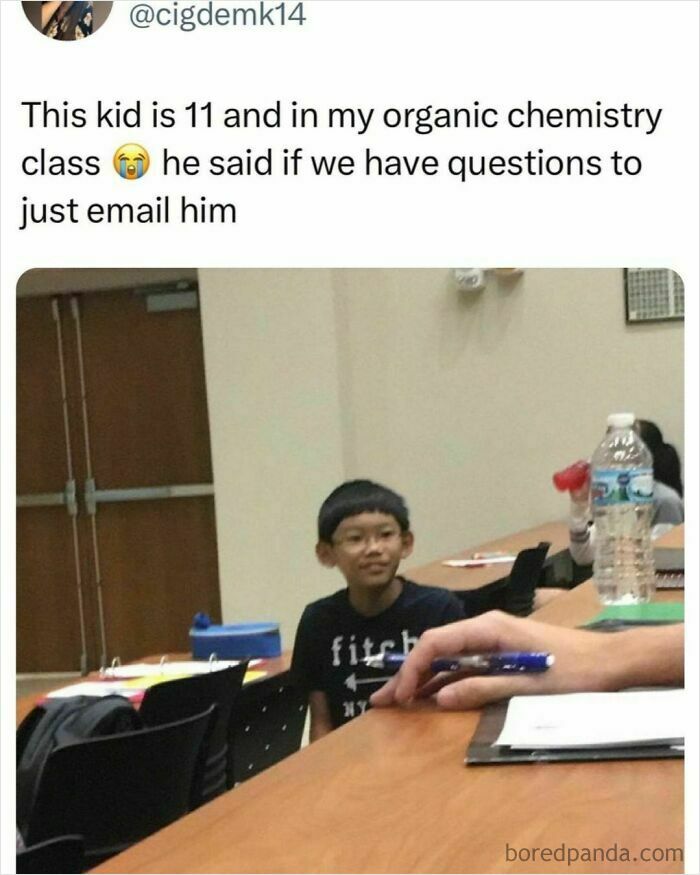Young student in organic chemistry class offers to answer questions via email, showing student and young adult life moments.