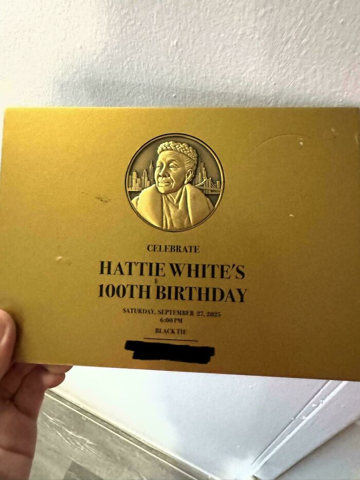 Invitation card celebrating a 100th birthday, an example of something moderately interesting shared by people.