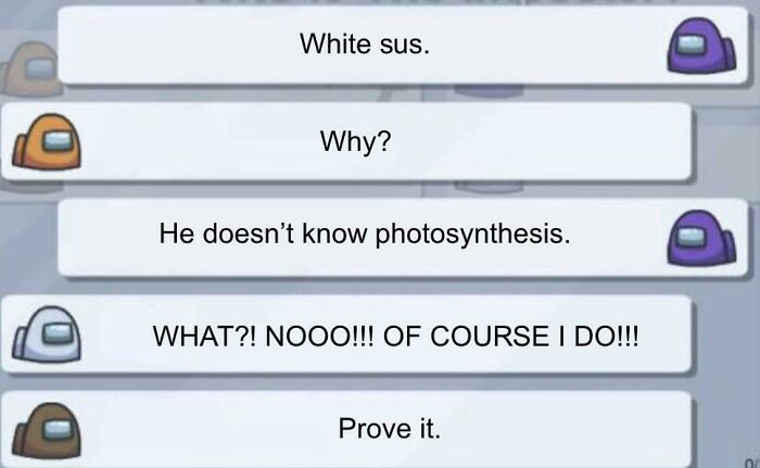 Among Us chat showing funny and wholesome conversation about photosynthesis, fitting cringe-worthy but wholesome posts.