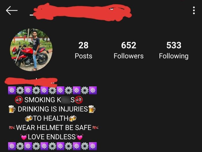 Screenshot of a social media profile with a bio focused on safety tips and wholesome messages in a cringe-worthy style.
