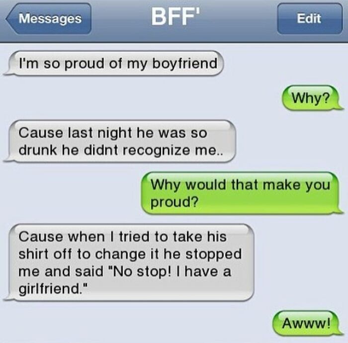 Text message conversation showing a funny and sweet exchange that might make you laugh and brighten your day.