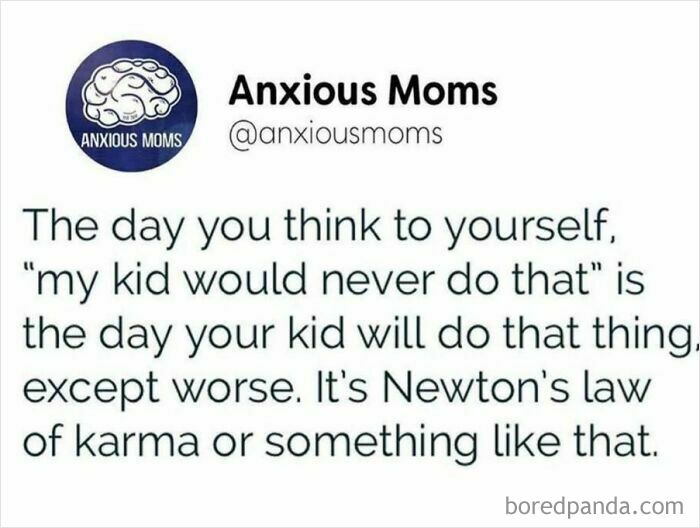 Parenting meme text about kids doing exactly what parents say they never would, humor for back-to-school season.