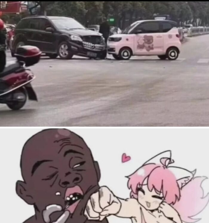 Two images showing funny and bizarre scenes combining the holy and the cursed in a humorous way.