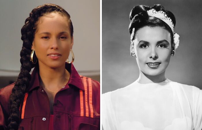 Alicia Keys and Hedy Lamarr in portraits showcasing celebrities who could easily play their historical counterparts.