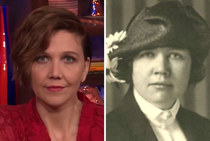 Actress side-by-side with her historical counterpart, showcasing celebrities who could easily play their own historical counterparts.