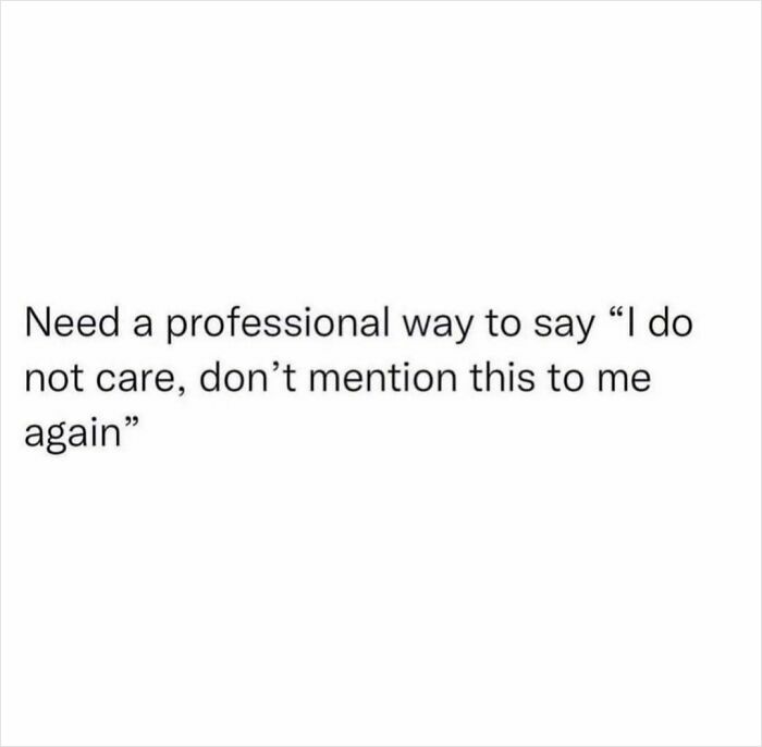 Text post asking for a professional way to say "I do not care" satirizing millennial corporate life.