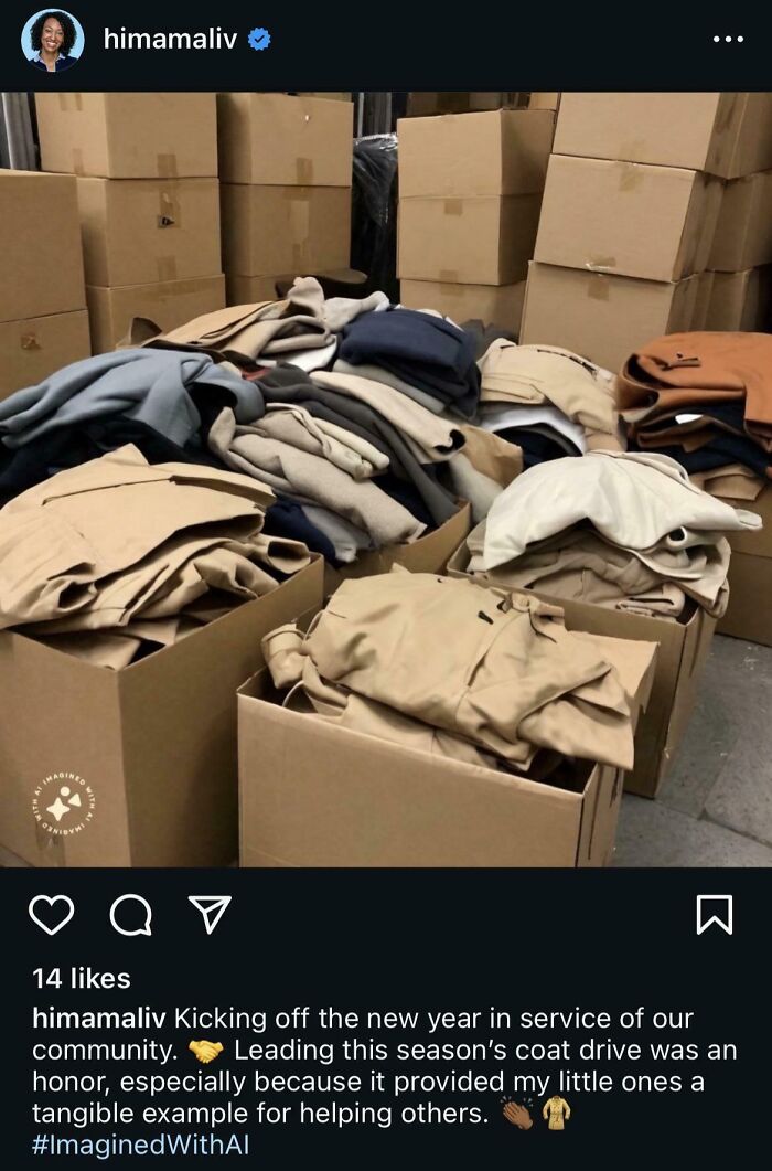 Piles of warm coats stacked in boxes ready for donation, illustrating real-life scenes in a dystopian US setting.