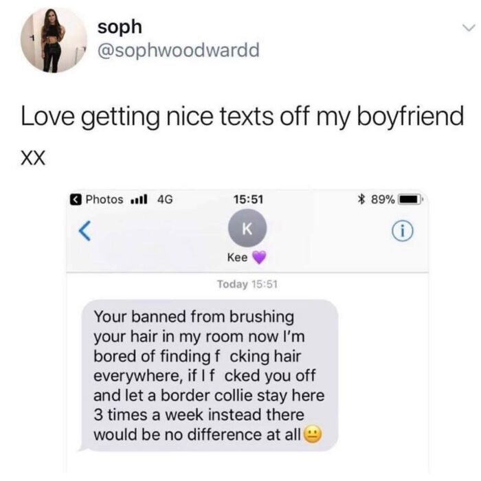 Screenshot of a funny British text meme about banning hair brushing, highlighting humor from British jokes and memes.