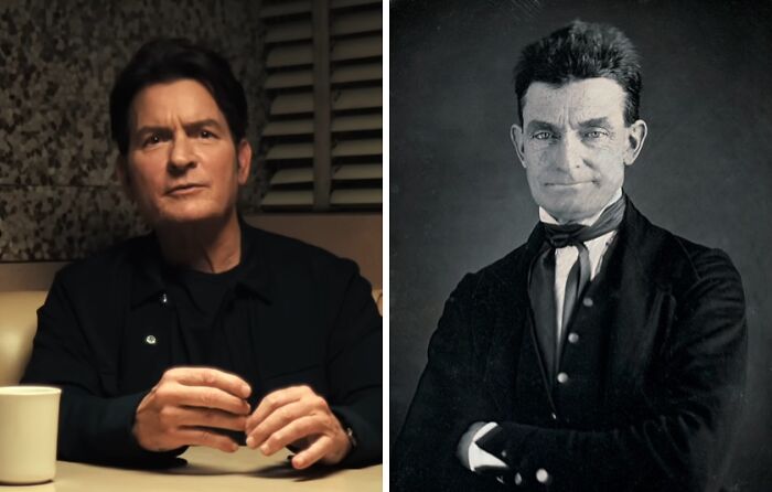 Split image showing a celebrity and his historical counterpart, illustrating celebrities who could play their own historical counterparts.
