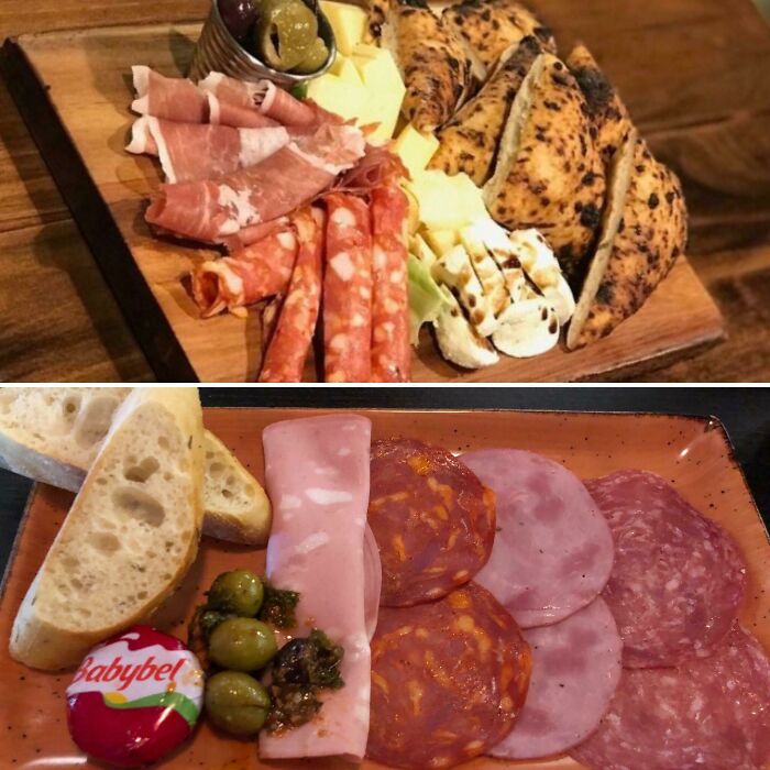 Charcuterie boards showing purchased food based on pictures but received items look completely different.