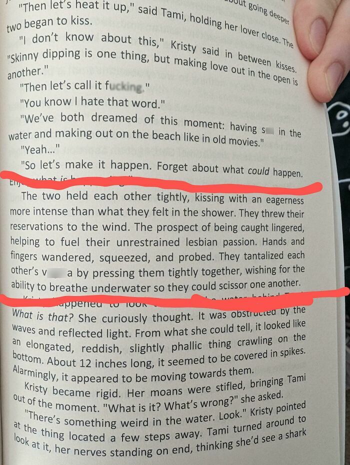 Excerpt from a male author's novel showing a misunderstanding of female intimacy and lesbian passion in text.