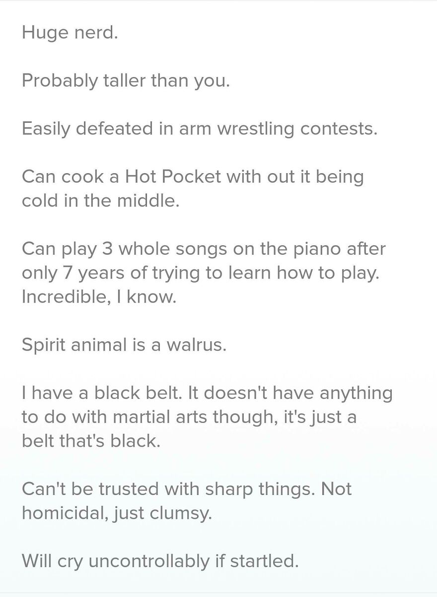 Funny and clever Tinder bios for guys featuring witty and unique self-descriptions to boost dating profile appeal.