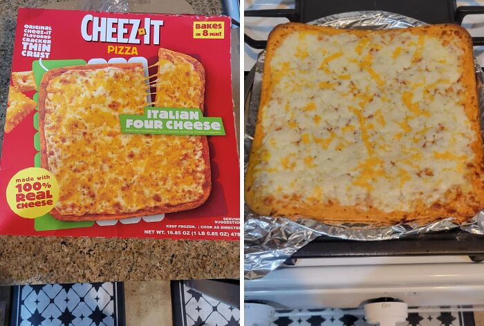 Italian four cheese Cheez-It pizza purchased based on picture versus the baked product that looks very different.