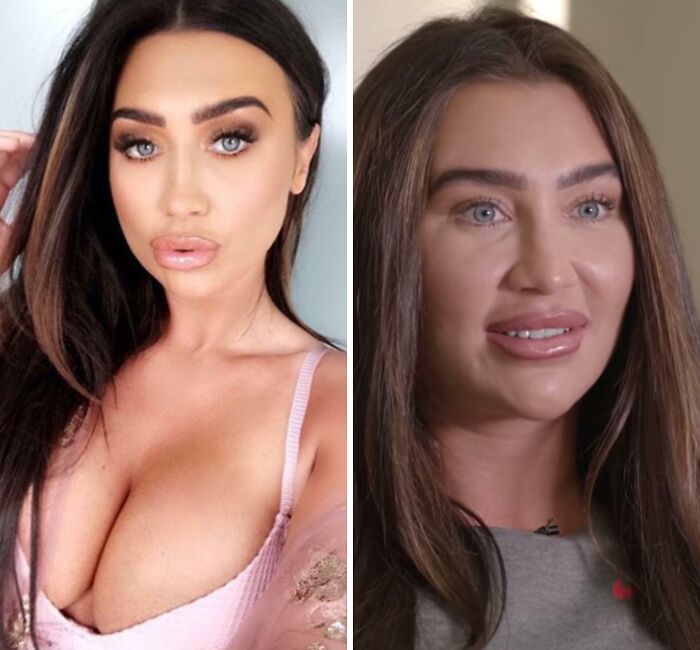 Side-by-side comparison of a woman trying to fake social media filters but fooled no one.