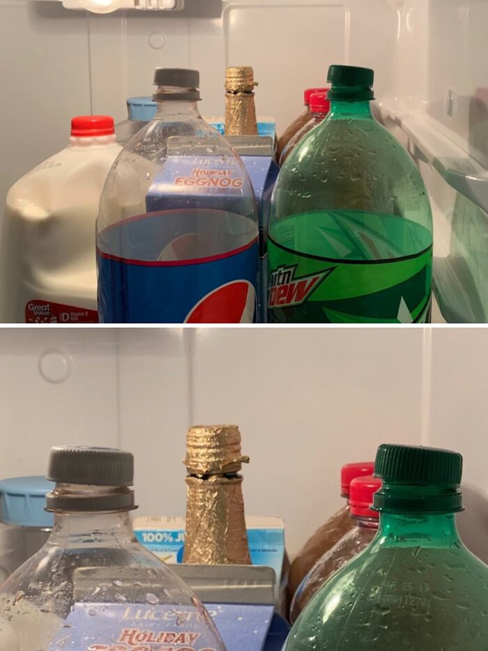 Fridge cluttered with soda bottles, milk, and cartons showing messy habits typical of awful roommates to deal with.