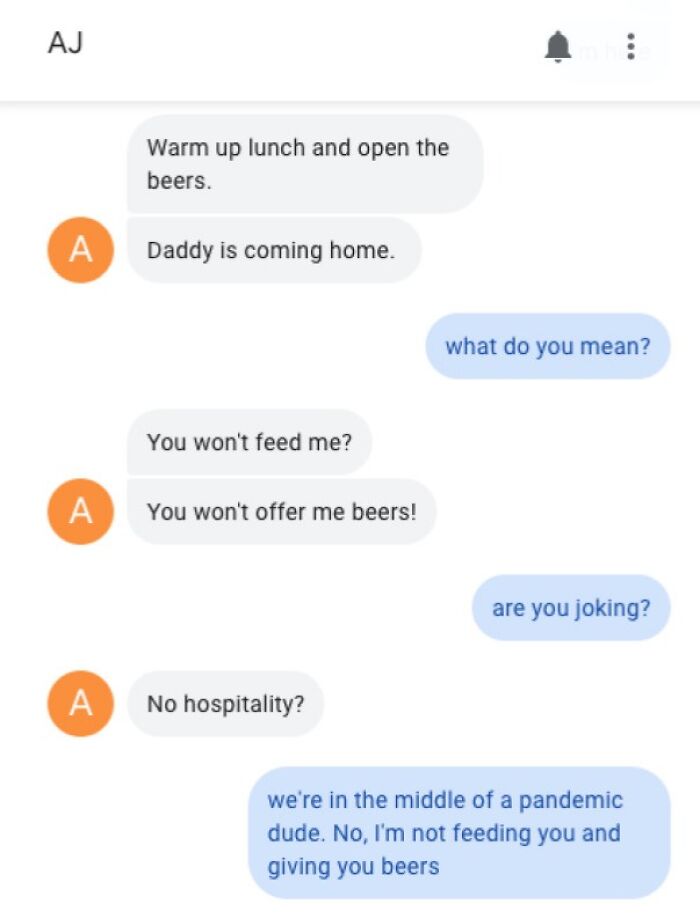 Text conversation showing an awful roommate demanding beers and lunch during a pandemic, highlighting bad roommate behavior.