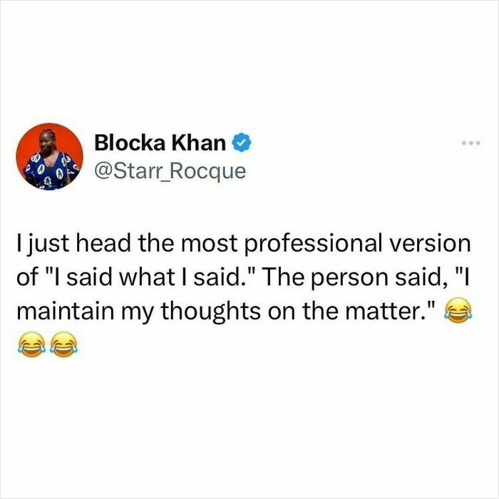 Tweet by Blocka Khan humorously redefining a phrase with a professional tone, reflecting millennial corporate life satire.