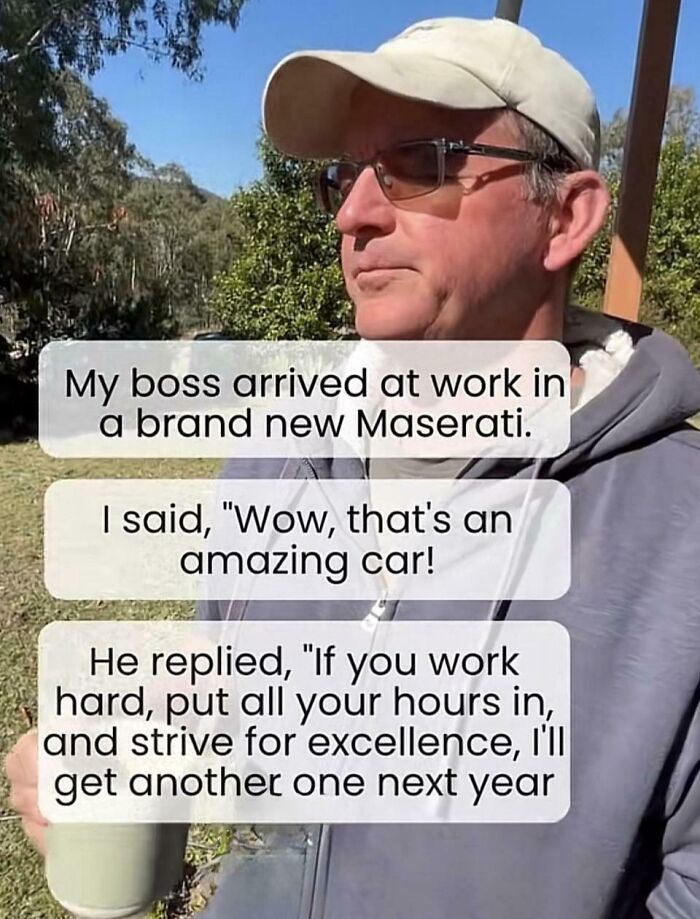 Man wearing sunglasses and cap outdoors, sharing a story about why people hate their boss and luxury car comments.