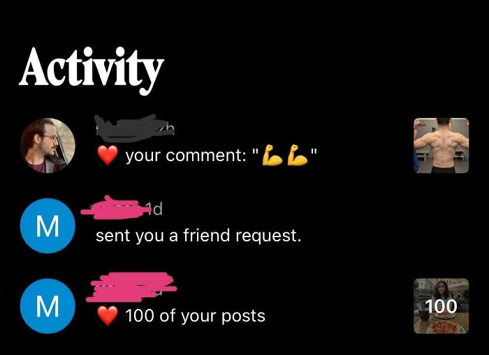 Screenshot of social media activity showing emojis, friend request, and post likes, capturing happiness-inducing moments of moms.