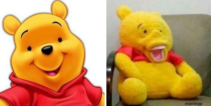 Side-by-side comparison of expected and reality of a plush toy, highlighting funny purchases based on a picture.