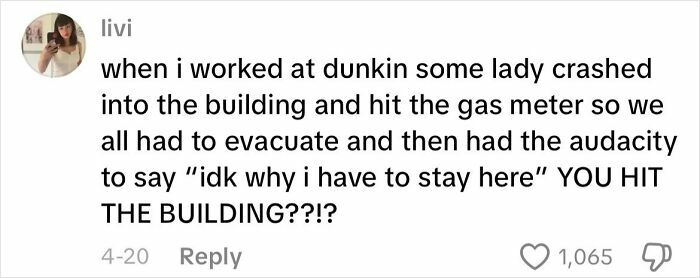 Text post about a creepy customer encounter at Dunkin causing evacuation after hitting the gas meter.