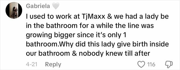Customer encounter story about a woman giving birth in a store bathroom, illustrating creepy customer encounters.
