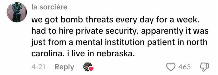 Comment describing daily b**b threats and the need for private security in a creepy customer encounter story.