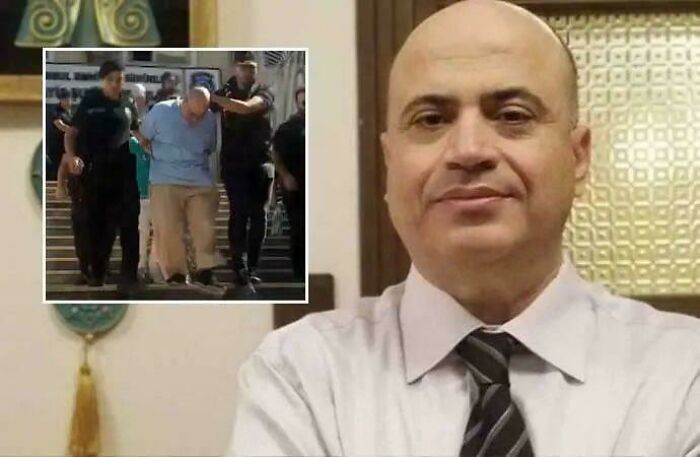 Bald man in shirt and tie with inset of handcuffed man being escorted by police, representing undiscovered facts theme.