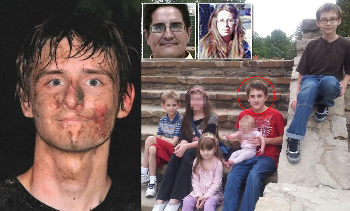 Young man with dirt on face, group of children sitting on stone steps, representing still remains undiscovered facts.