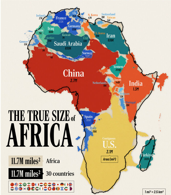 Map illustrating the true size of Africa compared with countries, a key informative map that changes perspective on our world.