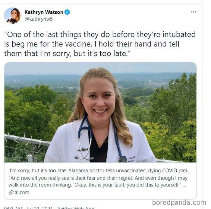 Alabama doctor shares heartfelt message on consequences faced by unvaccinated COVID-19 patients and their regrets.
