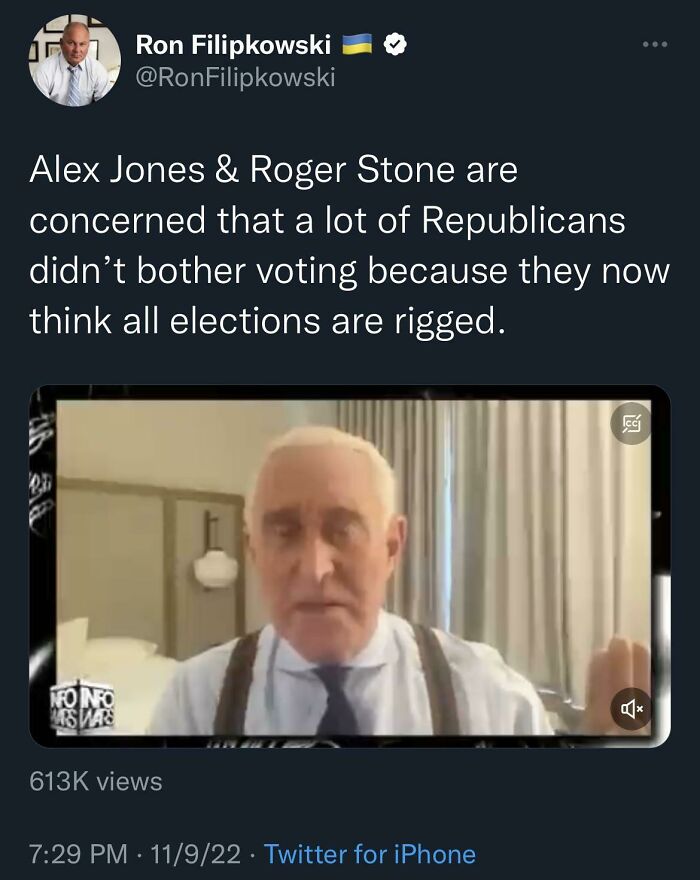Screenshot of a tweet discussing actions and consequences related to elections and voter concerns.