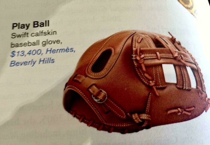 Luxury Hermes swift calfskin baseball glove priced at $13,400, showcasing one of the most nonsensical things that actually exist.