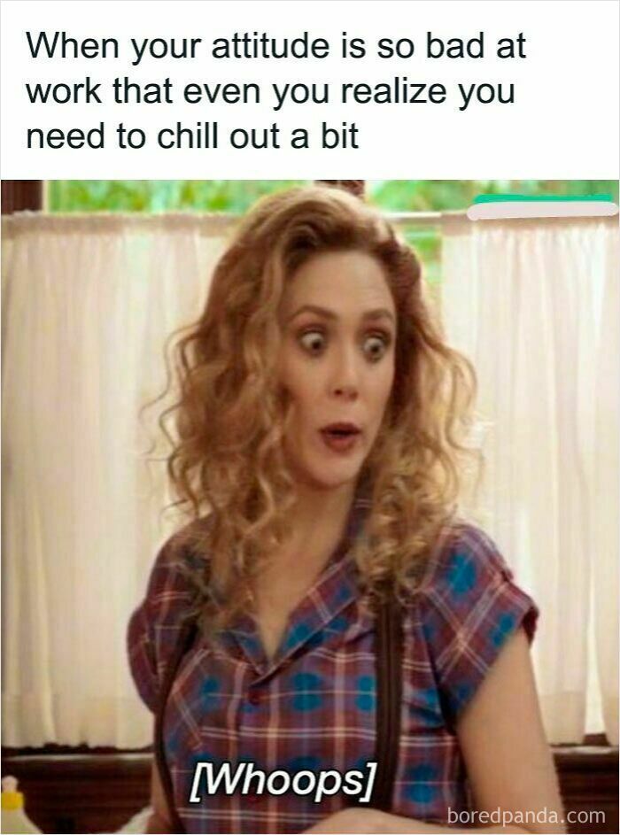 Woman with surprised expression in a work meme about attitude, illustrating funny and relatable work memes.