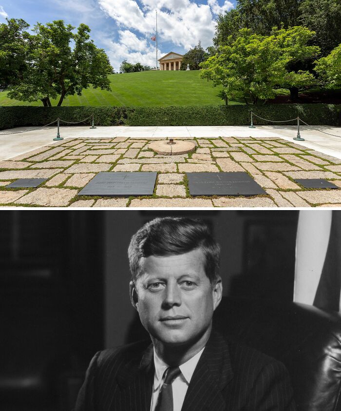Famous gravesite with plaques and greenery that attracts visitors from around the world interested in celebrity graves.