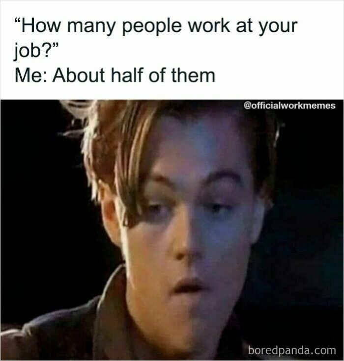 Meme featuring Leonardo DiCaprio with text about workplace humor, fitting the theme of work memes and coffee break laughs.