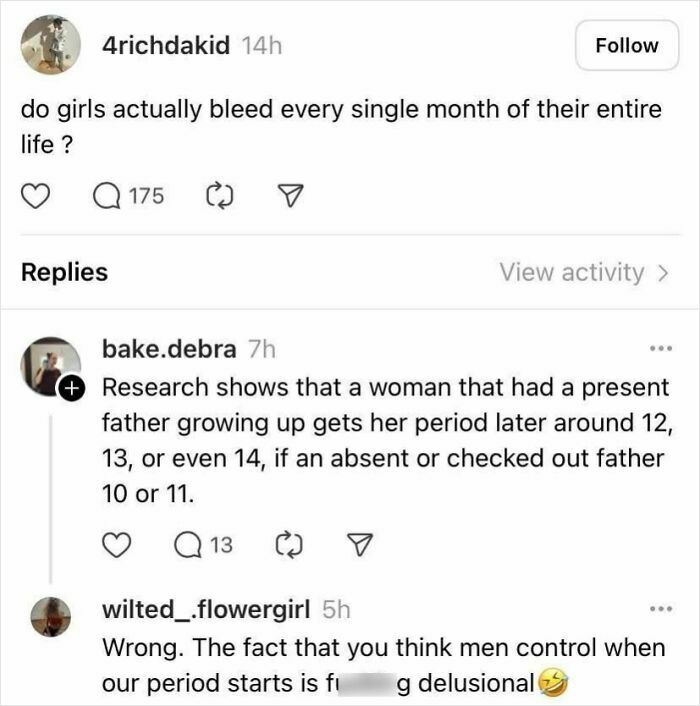 Social media discussion on scientific takes about menstruation timing reflects absurd modern society beliefs.