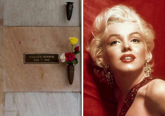 Marilyn Monroe's celebrity grave adorned with flowers, attracting visitors from around the world who admire her legacy.