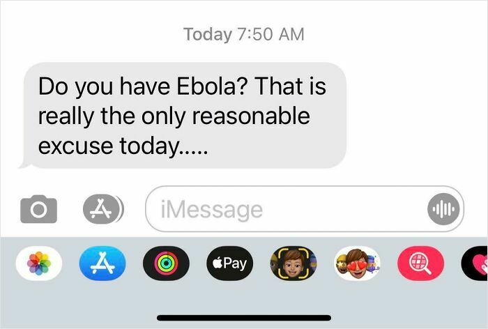Screenshot of a harsh text from a boss questioning an employee's absence, illustrating why people hate their boss.