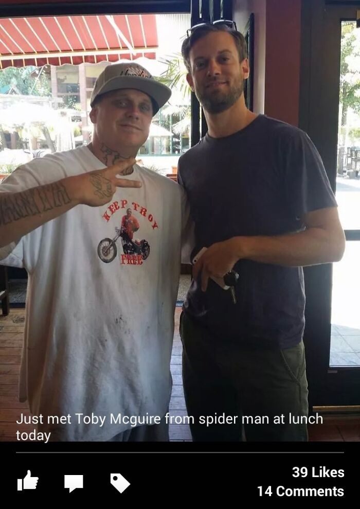 Two men posing for a photo, caption references a fake celebrity sighting, related to Johnny Derp viral celebrity fails.