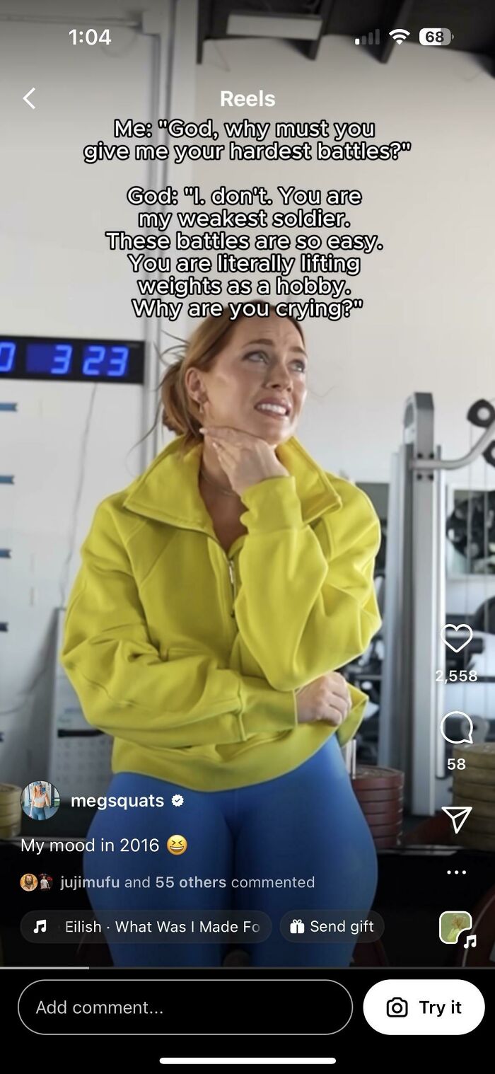 Woman in gym wearing yellow jacket and blue leggings, emotional during workout, representing fitness influencers taking babies to the gym.