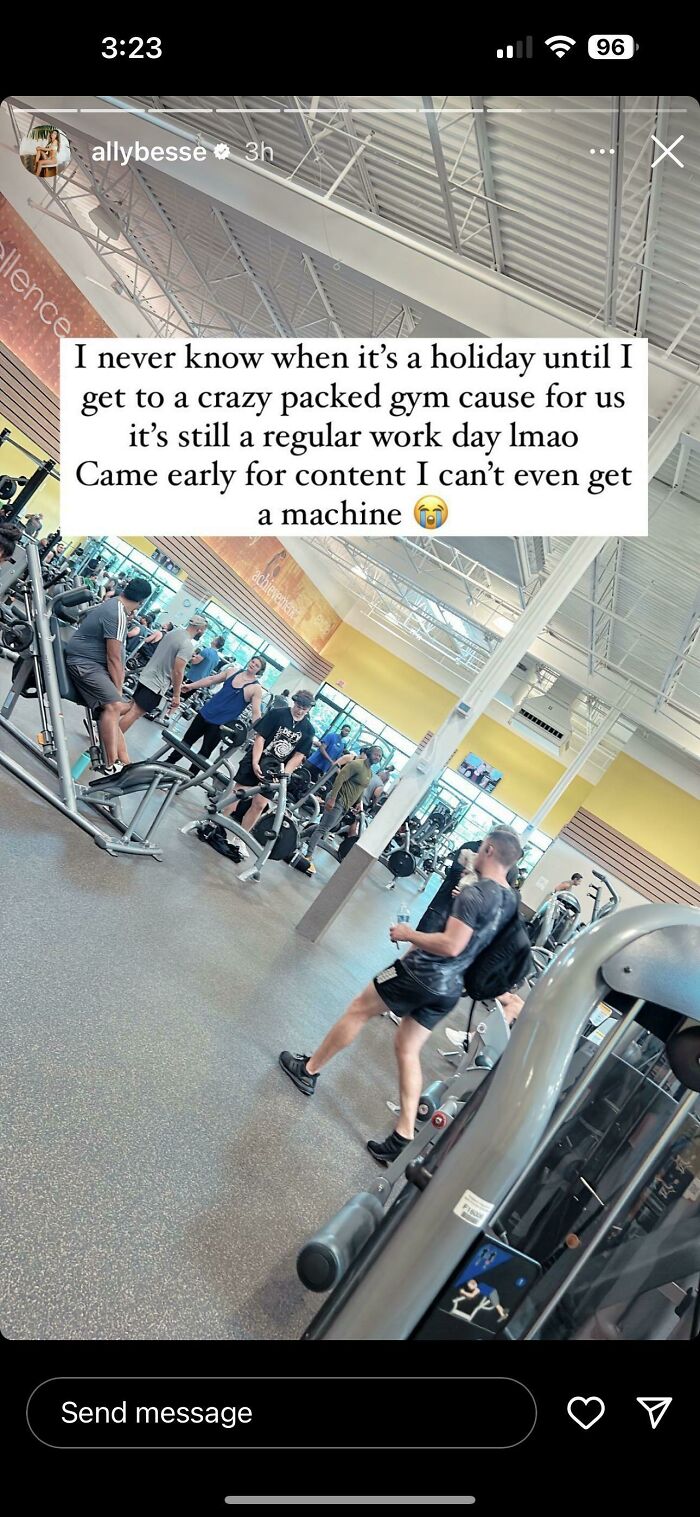 Busy gym scene with people working out on machines, highlighting crowded fitness influencers and gym culture.