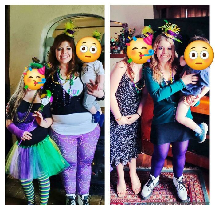 Before and after transformation photo of a woman with children, highlighting life-changing physical transformation.
