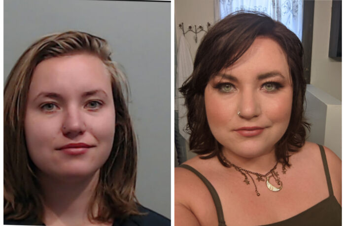 Before and after photos showing a woman’s transformation that changed her life, highlighting personal growth and confidence.