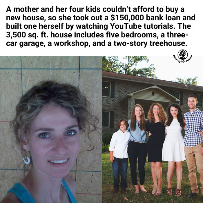 Mother and her four kids stand proudly by the inspiring house she built herself using YouTube tutorials.