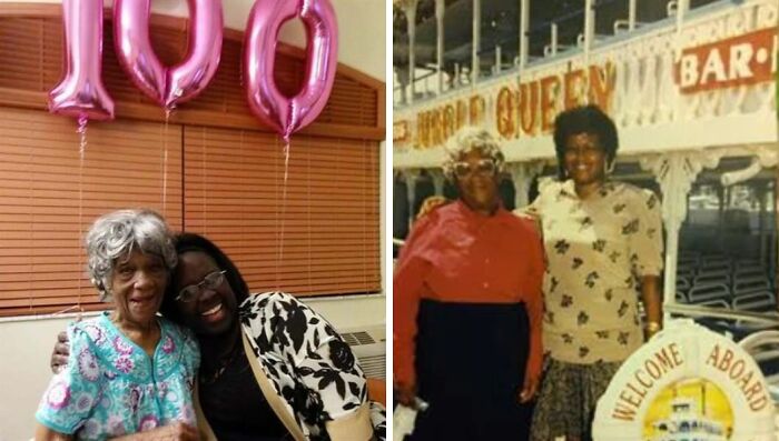 Two women celebrating a 100th birthday with balloons and smiling, illustrating inspiring facts about longevity and joy.