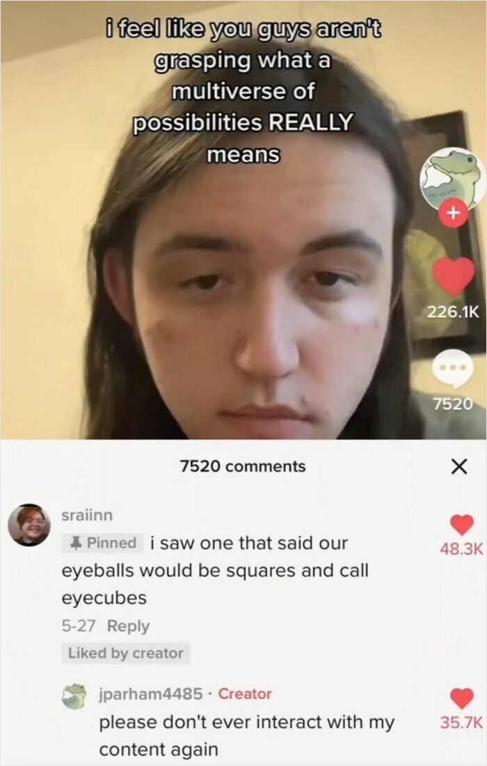 A TikTok video with a comment about eyecubes, showcasing times comments were better than the post.