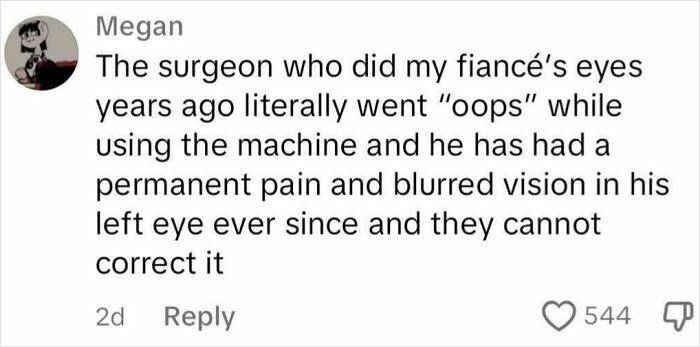 Comment from Megan sharing a story with permanent eye damage, illustrating times comments were better than the post.
