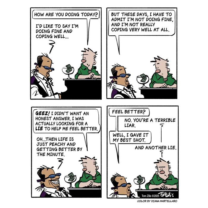 Comic strip featuring quirky and funny interactions highlighting the quirky side of life in humorous style.